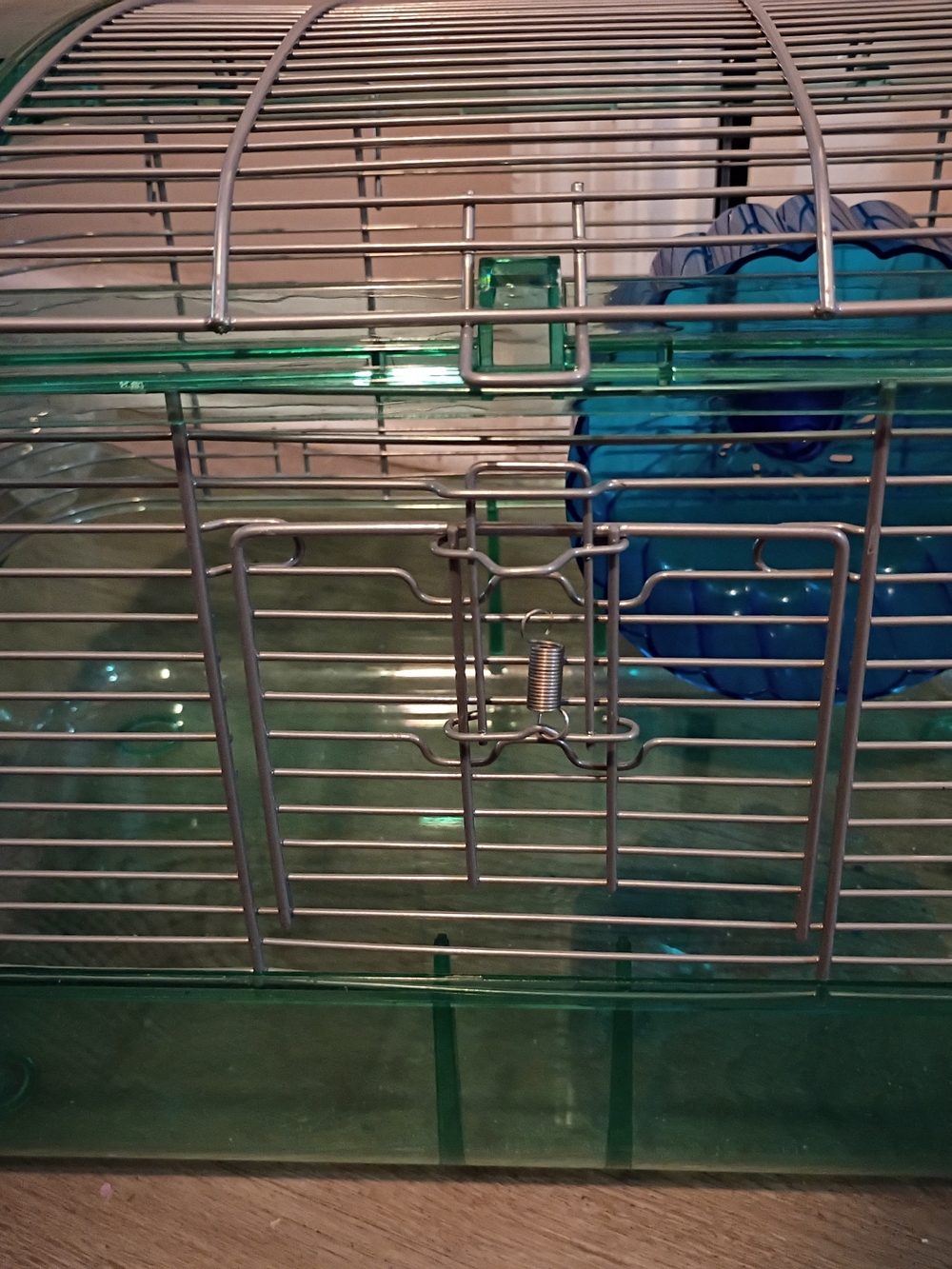 Kaytee Small Pet Cage with Green Base and Blue Exercise Wheel